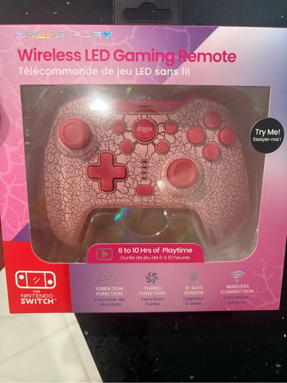 Wireless LED Gaming Remote Controller for Nintendo Switch - Pink Crackle, NIB